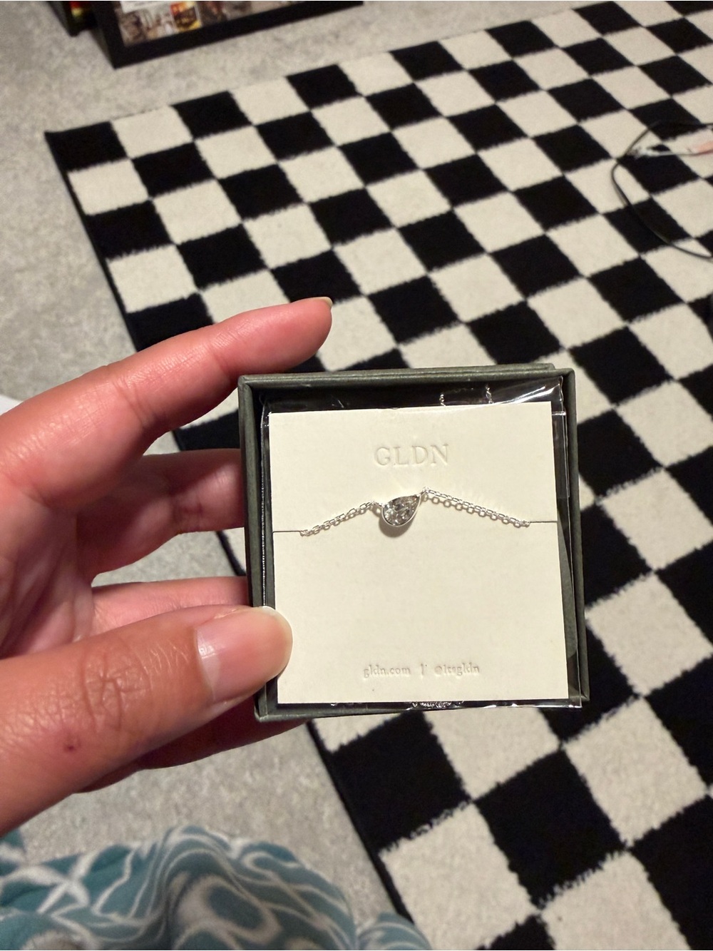 GLDN Silver Teardrop Necklace with White Sapphire Pendant - Never Worn!